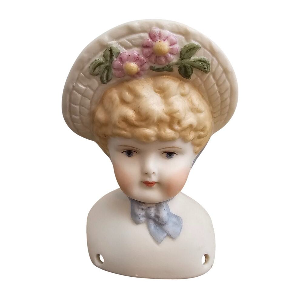 Vintage Hand Painted Bisque Doll Bust Head Sunbonnet Sue Bonnet